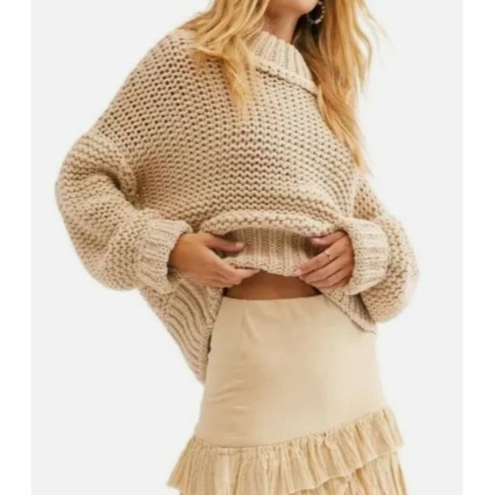 Free People My Only Sunshine Chunky Pullover Sweater Cream MEDIUM Turtleneck